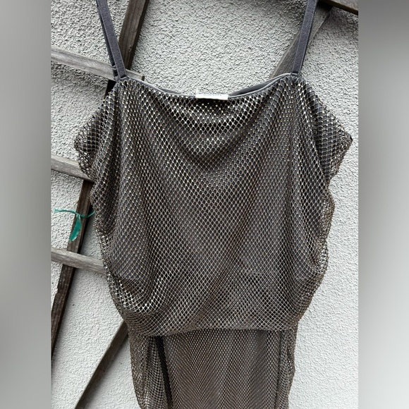 H&M Studio 2023 Rhinestone-Embellished Off-the-Shoulder Dress Charcoal gray/gold - Picture 11 of 16